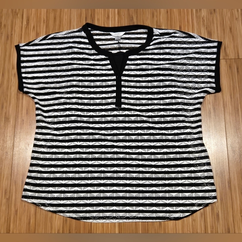 NWOT CJ Banks Black and White Striped Top